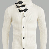 Manfinity Homme Hombres Cardigan tejido de cable con boton delantero cuello vuelto