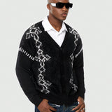 ROMWE Prep Hombres 1 pieza Cardigan con patron geometrico de hombros caidos