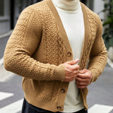 Manfinity Homme Hombres Cardigan De Punto De Cable Solido Con Botones Al Frente