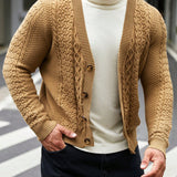 Manfinity Homme Hombres Cardigan De Punto De Cable Solido Con Botones Al Frente