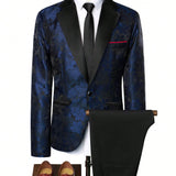 Manfinity Mode Hombres 1 pieza floral jacquard con boton Blazer & 1 pieza Pantalones de traje