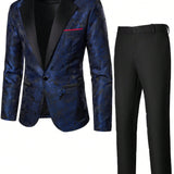 Manfinity Mode Hombres 1 pieza floral jacquard con boton Blazer & 1 pieza Pantalones de traje