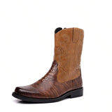 Botas Occidentales De Cana Alta A La Moda Para Hombre Con Bordado Y Textura De con patron de piel de cocodrilo, Calidas Y Modernas