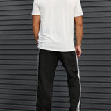 Manfinity Hypemode Hombres Camiseta con estampado de slogan & Pantalones con costura lateral en contraste de cintura con cordon