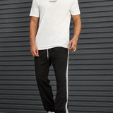 Manfinity Hypemode Hombres Camiseta con estampado de slogan & Pantalones con costura lateral en contraste de cintura con cordon