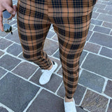 Hombres Pantalones de traje con estampado de cuadros con bolsillo oblicuo