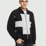 ROMWE Goth Sueter De Hombre Con Diseno De Cruz Y Cremallera