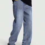 ROMWE Street Life Jeans De Pierna Recta Con Bolsillos Inclinados Para Hombre