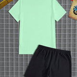 Manfinity Homme Hombres Camiseta con estampado de letra & Shorts de cintura con cordon