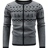 Manfinity Homme Hombres Cardigan con patron geometrico de manga raglan con cremallera