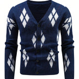 Manfinity Homme Hombres Cardigan con patron de rombo con boton delantero