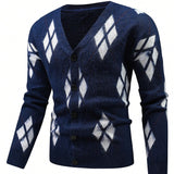 Manfinity Homme Hombres Cardigan con patron de rombo con boton delantero