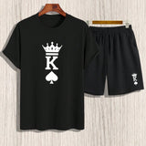 Manfinity Homme Hombres Camiseta con estampado de poker & Shorts de cintura con cordon