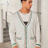 Manfinity Homme Hombres Cardigan ribete de rayas con boton delantero