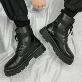 guay Botas de combate para hombres , con diseno de hebilla con cordon delantero Botas