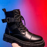 guay Botas de combate para hombres , con diseno de hebilla con cordon delantero Botas