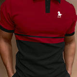 Manfinity Hombres Camisa polo con estampado de caballo de color combinado