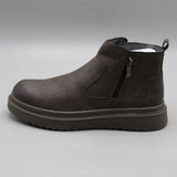 Botas De Tobillo De PU Para Hombre Con Puntera Redonda Y Suela Gruesa Plana Para Exterior En Invierno, Estilo Motocicleta En Negro/marron/gris Talla 39-44