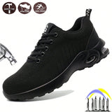 Zapatos con punta de acero para hombres, ligeros, transpirables, comodos, zapatos de seguridad para el trabajo, construccion industrial, zapatillas indestructibles, color negro