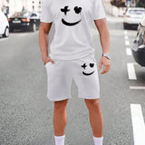 Manfinity LEGND Hombres con estampado de expresion Camiseta & de cintura con cordon Shorts