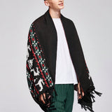 Manfinity Hypemode Cardigan Extragrande Tipo Poncho Con Dobladillo Con Flecos Y Estampado De Alces Navidenos Para Hombre