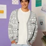 FRIENDS X  Cardigan De Hombro Caido Unisex Con Patron Geometrico, Parche De Letra Y Detalles