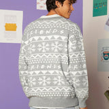 FRIENDS X  Cardigan De Hombro Caido Unisex Con Patron Geometrico, Parche De Letra Y Detalles