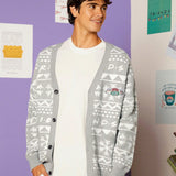 FRIENDS X  Cardigan De Hombro Caido Unisex Con Patron Geometrico, Parche De Letra Y Detalles