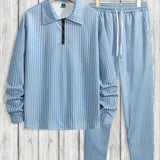 Manfinity Homme Men Striped Half Zip Tee & Drawstring Waist Pants