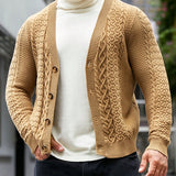 Manfinity Homme Hombres Cardigan De Punto De Cable Solido Con Botones Al Frente