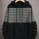 Manfinity Hombres Cardigan con patron geometrico con cordon con capucha cremallera