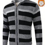 Manfinity Homme Cardigan Holgado De Hombre Con Patron De Rayas Y Forro Polar