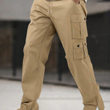 Manfinity Homme Pantalones Cargo Para Hombre Sueltos Con Bolsillos De Solapa Y Cordon En La Cintura Lateral