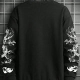 Manfinity LEGND Sudadera De Talla Grande Para Hombres Con Estampado De Dragon Y Letra, Hombro Caido