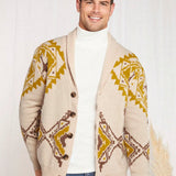 Manfinity Homme Cardigan Con Patron Geometrico Y Boton Para Hombres