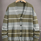 Manfinity Homme Hombres Cardigan con patron de rayas de hombros caidos