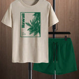 Manfinity RSRT Hombres con estampado tropical Camiseta & de cintura con cordon Shorts