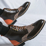 Botas De Tobillo Alto Para Hombres En Estilo Britanico A Cuadros De Color