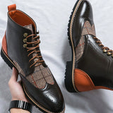 Botas De Tobillo Alto Para Hombres En Estilo Britanico A Cuadros De Color