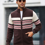 Manfinity Homme Hombres Cardigan con patron geometrico cremallera