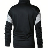 Manfinity Sporsity Sudadera Holgada Con Hombro Caido, Grafico Con Letra Y Cremallera Media Con Bloque De Color Para Hombre