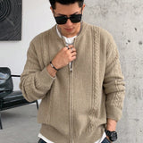 DAZY Cardigan De Punto De Cable Con Cierre De Cremallera Para Hombres