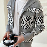 Manfinity Hypemode Hombres Cardigan con patron geometrico con capucha