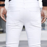 Manfinity LEGND Hombre Algodon Rasgado Desgastado Vaqueros Ajustados con ajuste delgado, pantalon largo de jean blanco liso estilo cargo para ocasiones tanto de oficina como casuales para esposo