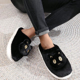 Zapatillas De Casa De Invierno Con Diseno De Gato Negro Para Hombres, Suela Suave Y Gruesa, Zapatillas De Casa Lindas De Gato Negro