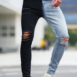 Manfinity LEGND Jeans ajustados rasgados de contraste para hombre con detalles deshilachados y bolsillos de carga largos para usar en la calle, para esposo