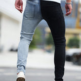 Manfinity LEGND Jeans ajustados rasgados de contraste para hombre con detalles deshilachados y bolsillos de carga largos para usar en la calle, para esposo