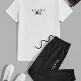 Manfinity Homme Conjunto De Camiseta Y Pantalones Para Hombre Con Impresion De Letras
