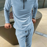 Manfinity Homme Men Striped Half Zip Tee & Drawstring Waist Pants