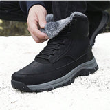 Botas De Invierno Antideslizantes Para Hombre, Calidas Botas De Nieve De Trabajo Al Aire Libre Deportivas Negras, Tallas Grandes Para Senderismo Y Trabajo